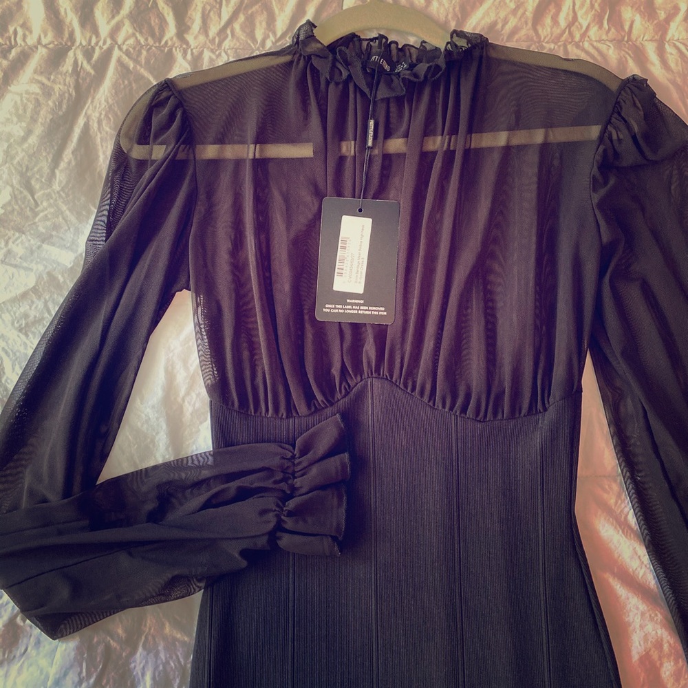 Black mini dress with see through sleeves